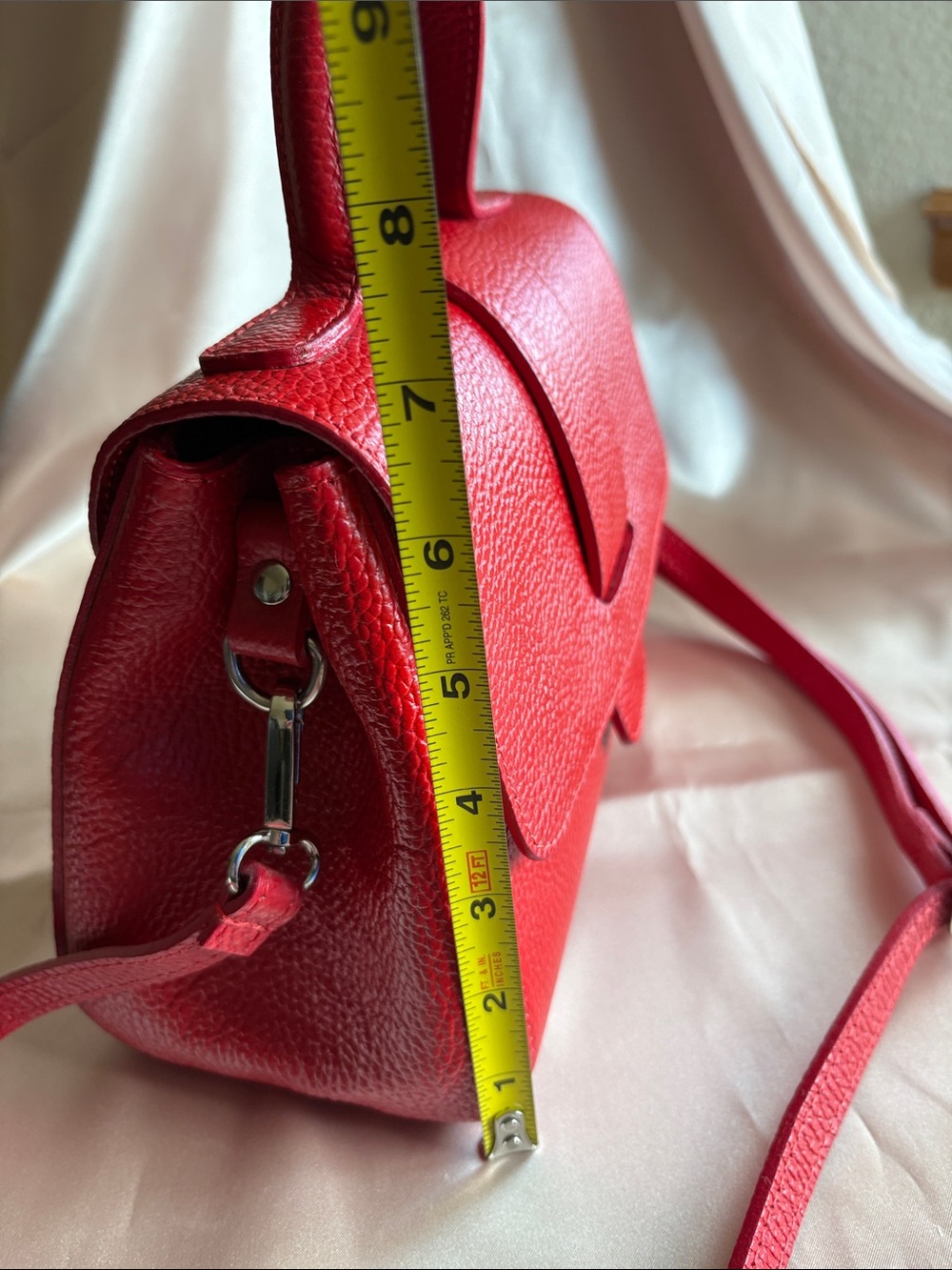 Vera Pelle Red Leather Satchel with Top Handle and Crossbody Strap made in Italy - Picture 3 of 9